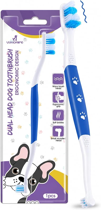 Dog Toothbrush, Dual-Head, for Medium-Large Dogs, Blue | Soft Bristles for Gentle Cleaning, 60° Curved Bristles for Better Coverage ,Comfortable for Sensitive Gums