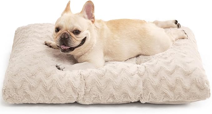 EHEYCIGA Washable Medium Dog Bed for Crate 29x21 Inch, Kennel Pad for Dogs Up to 35 lbs, Plush and Comfy Pet Sleeping Mat, Beige