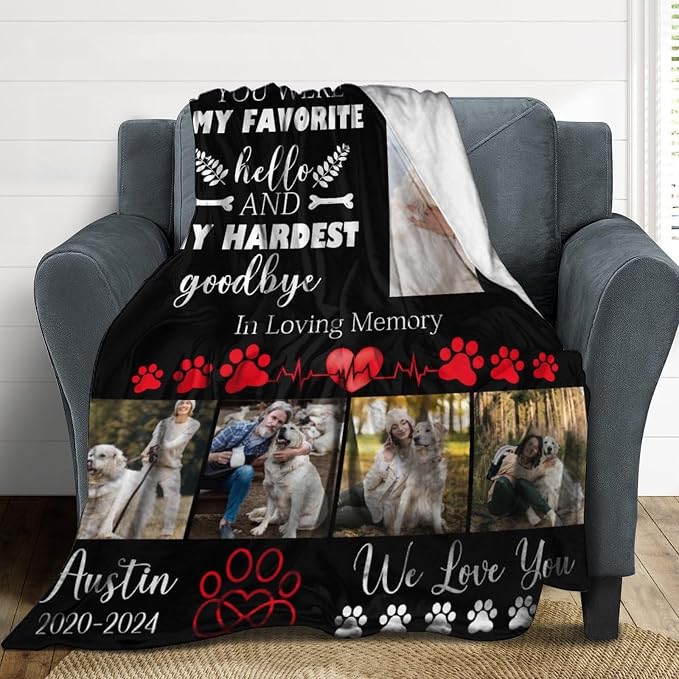 Personalized Dog Blankets with Photos Custom Dog Blanket with Pictures - Customized Pet Memorial Blanket Gifts for Loss of Dog, Loss of Pet Remembrance Gift, in Loving Memory Blanket for Dog Lover S