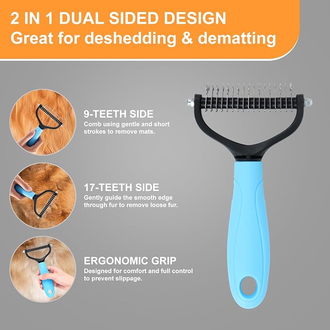 Cat & Dog Grooming Gloves for Shedding Brushes 1 Pair and Pet Grooming Rake 1PC, Double Sided Dematting, Deshedding Brush & Massage, Safe for Dogs & Cats