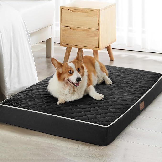 WNPETHOME Orthopedic XXL Dog Beds for Large Senior Dog Bed Comfy Sleeping | XXL Washable Waterproof Dogs Bed with Removable Cover, Multi-Needle Quilting Dogs Crate Bed for Relax , Black 47x29 Inch