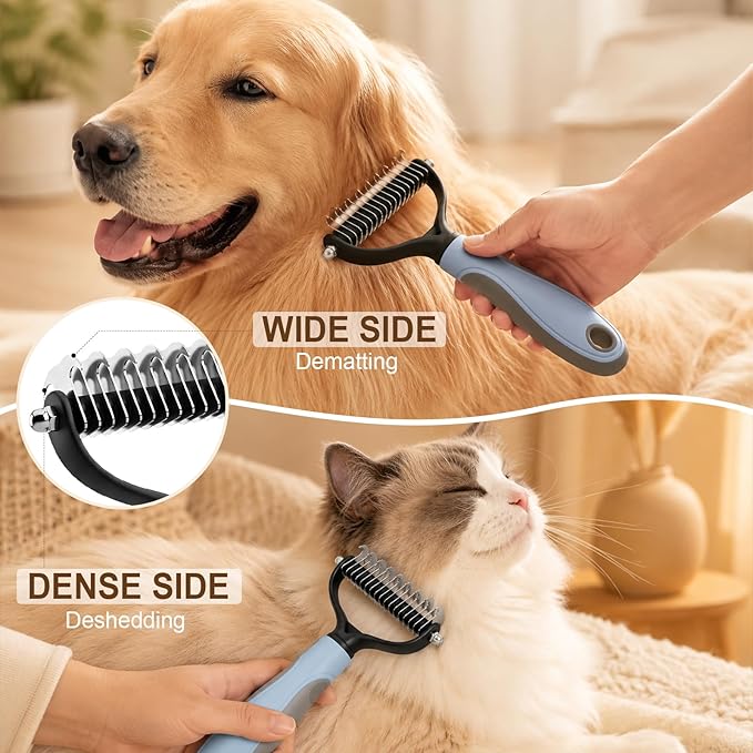 Pet Knotter for Dogs/Cats, Double Sided Pet Grooming Brush,Undercoat Rake Pets Brush for Long Hair Professional Deshedding Tool, Pets Hair Remover Shedding (Blue+Pink)