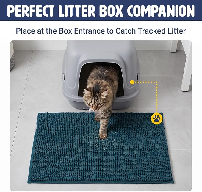 Muddy Mat® | XL Cat Litter Mat 48"x60", Litter Trapping Mat, Super Absorbent Scatter Control, Soft on Paws, Slip Resistant Washable Litter Mat, Traps Litter, Protects Floors, Atlantic Blue