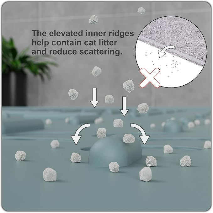 OHMO Large Cat Litter Mat, 31.5x23.6 Silicone Trapping Mat Light Blue | for Kitty Litter Box, Easy Clean, BPA Free Rubber, Center Litter Collection, Easy Pour-Back, Waterproof, Odor-Resistant