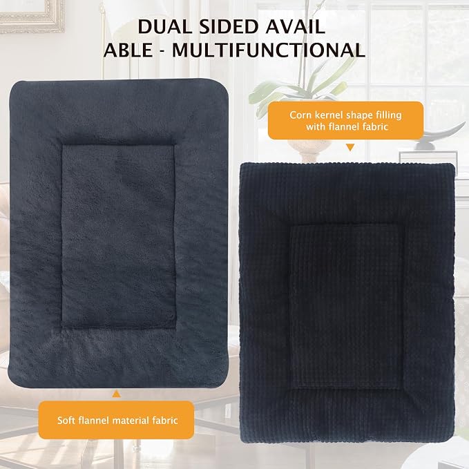 Reversible Dog Bed Mat with Plush and Corn Velvet,Soft Warm Pet Cushion, Dual Purpose Washable Sleeping Mattress Bed for Small Medium Large Dog and Cat XB004 (48"*30", Dark Grey)