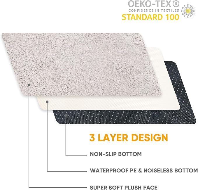 Sunheir Waterproof Dog Bed Covers Replacement Washable, Pet Bed Cover Only | Removable Machine-Washable Soft Plush Cover in Easy-Clean, Non-Slip Bottom, Zipper Closure, 24x16x3 Inches, Grey