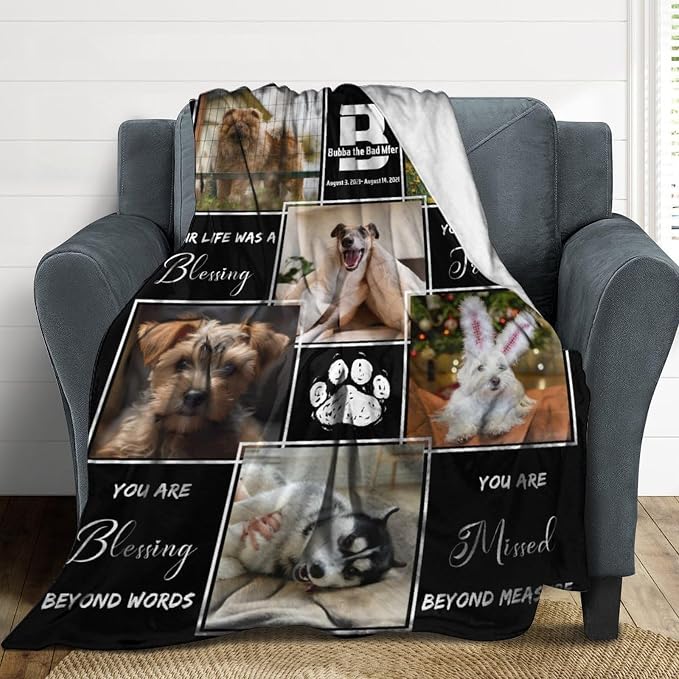 Artsadd Personalized Dog Photo Custom Memorial Throw Blanket, 50x60 inches, Fleece, Pet Memorial Blanket, Customizable, Unisex, Adult, Dog Theme