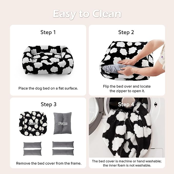 JOEJOY Small Dog Bed for Small Dogs, Rectangle Washable Orthopedic Dog Bed with Removable Zipper Cover, Cute Soft Calming Puppy Pet Bed with Jacquard Shaggy Plush & Non Skid Bottom