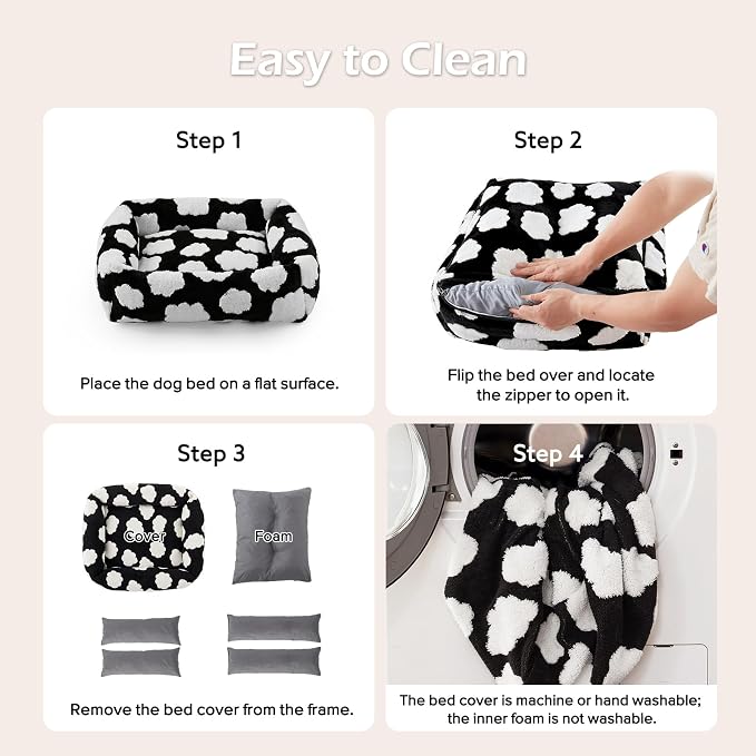 JOEJOY Large Dog Beds Large Sized Dog, Rectangle Washable Orthopedic Pet Bed with Removable Zipper Cover, Cute Soft Calming Puppy Pet Bed with Jacquard Shaggy Plush & Non Skid Bottom