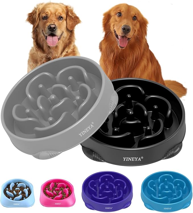 YINEYA 4 Cups Slow Feeder Dog Bowls Large Breed, Anti-Choking Pet Supplies, Maze Dog Food Bowl, Puzzle Feeder That Slow Down Eating 2PCS