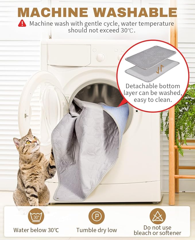 Fostanfly Cat Litter Mat, Machine Washable, Extra Large XL 45"x27", Gray | Cat Litter Trapping Mat, Urine & Waterproof, Double Layer Design, Honeycomb Scatter Control- Easy Clean for Floor