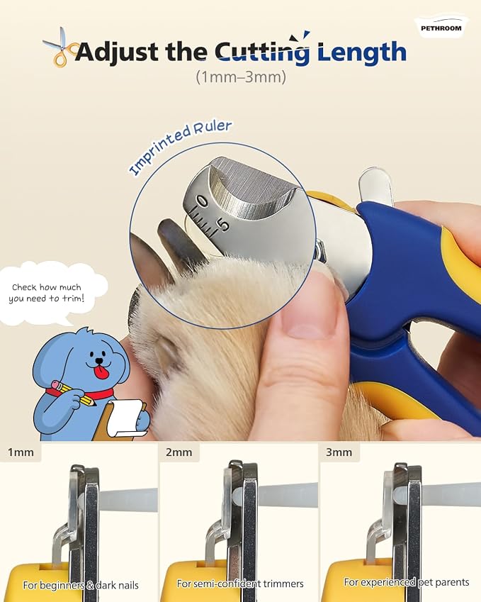 Professional Dog Nail Clipper with Safety Guard, Avoid Overcutting | Adjustable Cutting Length 1–3mm, Durable Stainless Steel Pet Nail Trimmer for Small, Medium & Large Dogs and Cats