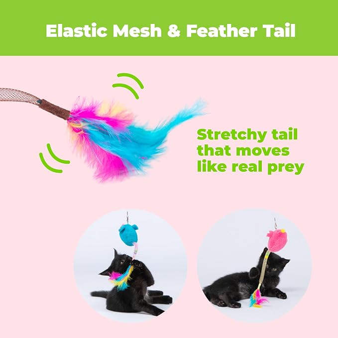 Catify Best Pet Supplies Interactive Squeak Mice – Tap-Activated Realistic Mouse Cat Toy Catnip-Infused, Elastic Mesh & Feathered Tail With Realistic Squeaks For Indoor Cats & Kittens - Blue & Fuchsia
