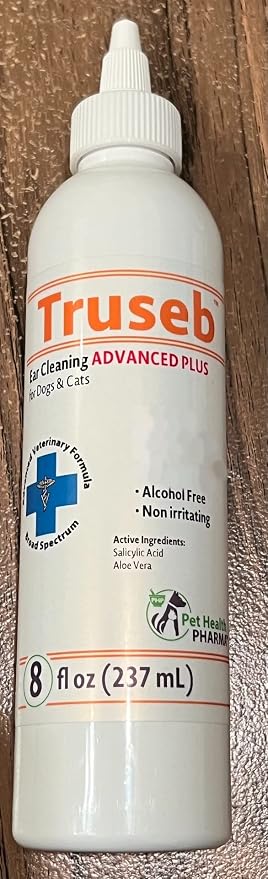 Truseb | Ear Cleaner Flush Advanced Plus Solution Formula for Cats and Dogs, Washes Away Dirt and Debris and Helps Prevent Issues , Cleaning + Drying (ADVANCED+ Ear Cleansing Flush, 8 Oz)