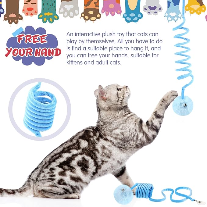 Gemscream 46 Pcs Cat Toys Set Interactive Cute Cat Toys Include Fur Mice Rattle Springs Crinkle Balls Pompom Bell Sisal Ball Puzzle Chase Toys for Kitten Indoor Stuff Gift(Blue)