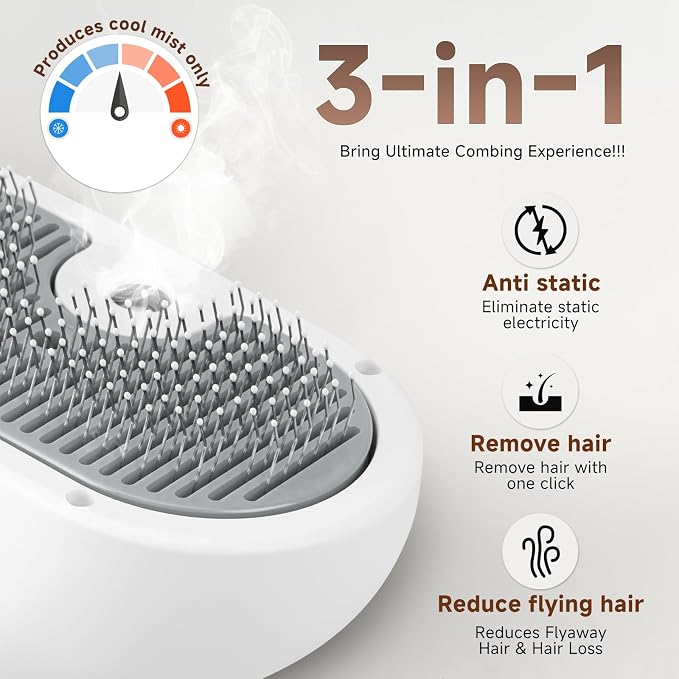 Pet Steam Brush for Dog & Cat - 3-in-1 Steam Grooming Brush for Shedding & Hair Removal - Pet comb leave-inserum with Mist for Long Haired Pets - Includes 2*Waterless Shampoo, Grey