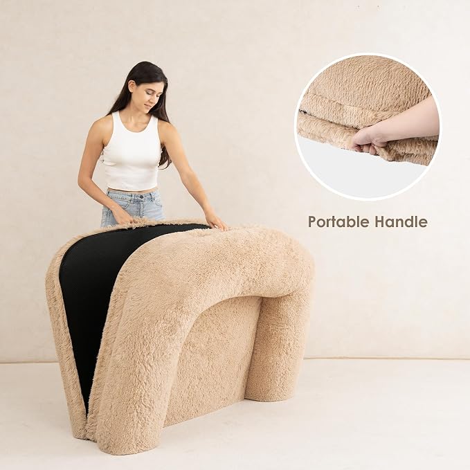 EHEYCIGA Foldable XXL Dog Bed for Large Sized Dog, 54"x38"x7.5" Faux Fur Fluffy Pet Couch Bed, Orthopedic Calming Memory Foam Big Pet Bed, Washable Pet Sofa Bed with Non-Slip Bottom, Camel