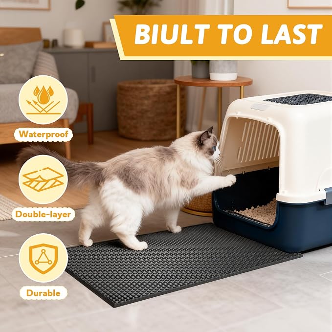 Pieviev 2 Packs Cat Litter Mat Double Layer Waterproof Urine Proof Trapping Mat (24"X15", Black) | Waterproof Urine Resistant Layer Litter Box Mat, Easy Collection, Soft on Kitty Paws, Black Color for Indoor Cats