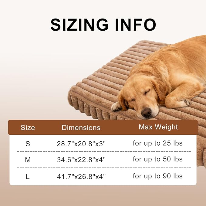 Dog Crate Bed Khaki 41.7"x26.8" | Flat Dog Crate Bed Waterproof for Large Meduim Dogs Pet Beds with Plush Removable Washable Cover Anti Slip Bottom for Indoor