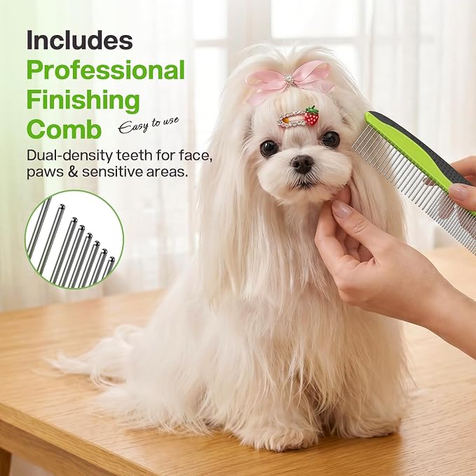 Pecute Self-Cleaning Undercoat Rake for Dogs Cats with Thick Double Coats | 1-click clean, 304SS, 18 rounded teeth, For seasonal heavy shedding & matting, Gentle on pets, Ideal for long/dense coats