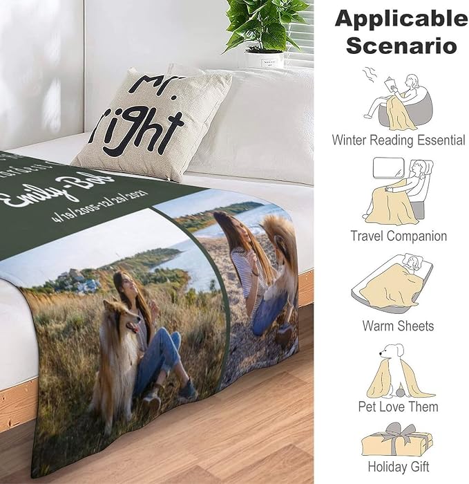 D-Story Custom Dog Photo and Name Blanket Pet Sympathy Gift Personalized Dog Sympathy Remembrance Gift for Kids and a Grieving Pet Owner