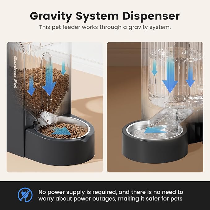 Gardner Pet Automatic Gravity Cat Food Feeder and Water Dispenser Stainless Steel Two-in-One Set Large Capacity Dispenser for Pets Dogs, Puppies, Kittens-(0.8 Gallons x 2)