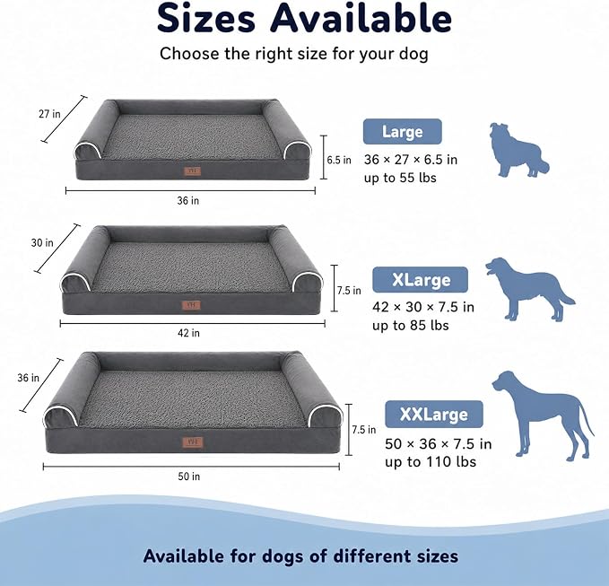 WESTERN HOME Large Dog Bed, Orthopedic Dog Beds for Senior Dogs, Waterproof XL Pet Beds with Washable Removable Cover, Extra Large Soft Nonskid Bottom Pet Sofa Couch, 42in, Dark Grey