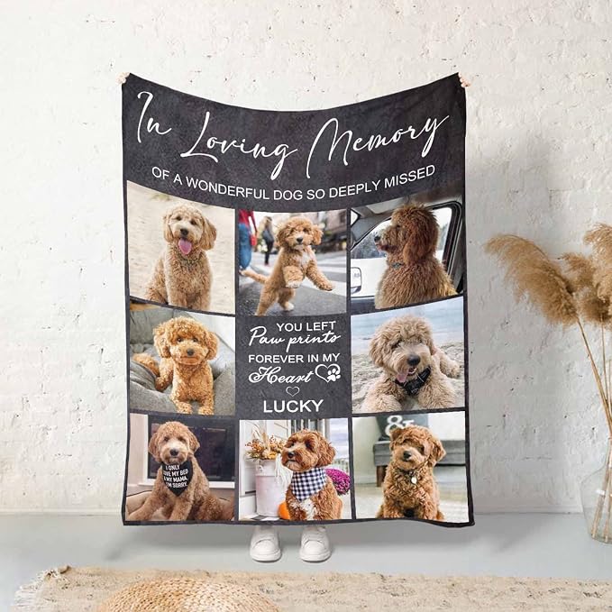 Custom Memorial Blanket for Dog, You Left Paw Prints Forever in My Heart in Loving Memory Blanket Customized Loss of Pet Dog Photo Fleece Throw Blankets Warm Bereavement Gift for Dog Mom 60X80 Inch