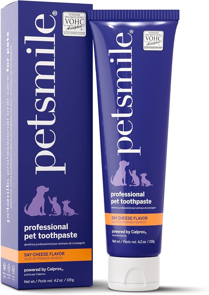 Petsmile Professional Pet Toothpaste for Cats & Dogs - VOHC Accepted Toothpaste - Clinically Proven to Control Plaque & Tartar Calprox Formula (Say Cheese, 4.2 Oz)