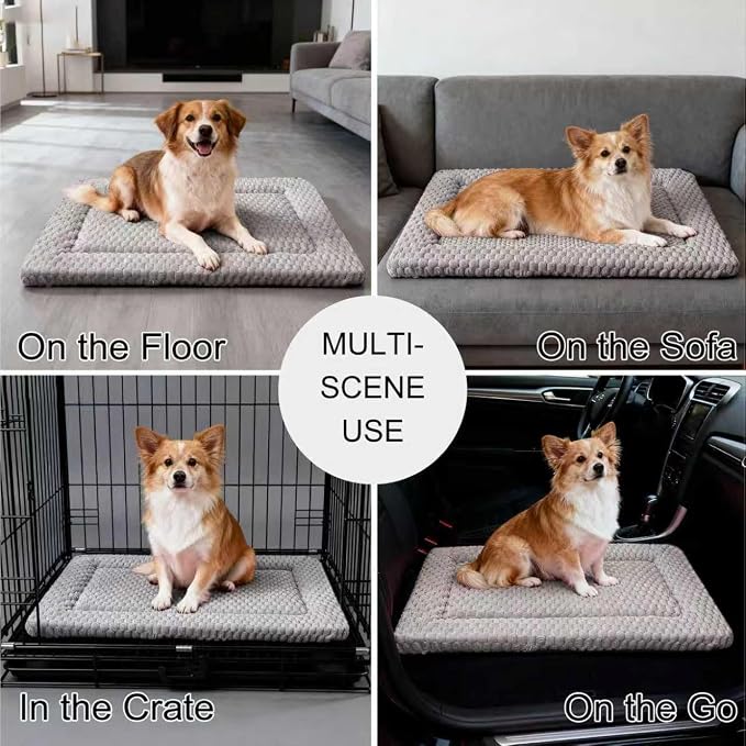 Dog Bed Mat - Dog Crate Pad - Reversible Mat for Pet Comfort - Soft Bed Crate Pads for All Seasons - Durable, Machine Washable Mat for Crates, Travel, and Home (Light Gray, 30" L*20" W*1.5" Th)
