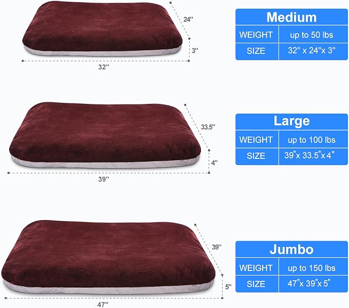 Magic Dog Super Soft Medium Dog Bed, 32 Inch Orthopedic Foam Pet Bed with Anti Slip Bottom, Removable Washable Cover, Burgundy