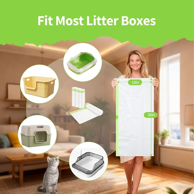 24 Count Jumbo Cat litter Box Liners, 36" x 19" Easy Clean Up Thick Large Kitty Litter Liner XL, Extra Large Heavy Duty Litter Pan Liner Bags with Drawstring for Pet Cat Litter Tray
