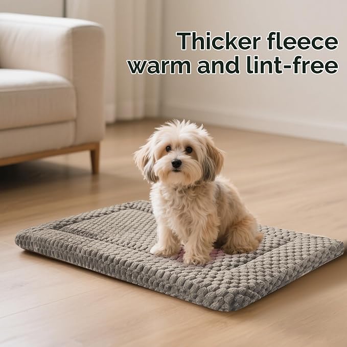 Dog Bed Crate Mat, Soft Durable Washable Anti-Slip Kennel Pad for Dogs & Cats, Reversible (Light Gray, S(24"*18"*1.5"))
