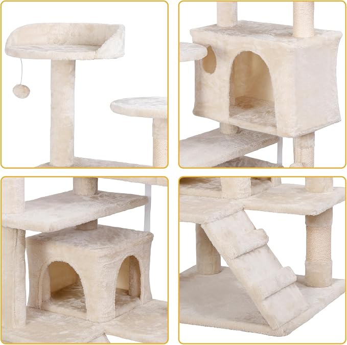 54 in Cat Tree Tower for Indoor Cats Multi-Level Cat Condo Cat Bed Furniture with Scratching Post Kittens Activity Center