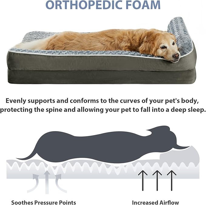 BFPETHOME Orthopedic Washable Dog Bed, Sleeping Couch for Large Senior Dogs | Deluxe Plush Rose Velvet Washable Cover, Egg Crate Foam Support, Waterproof Lining, Non-Slip Bottom, Senior Dogs