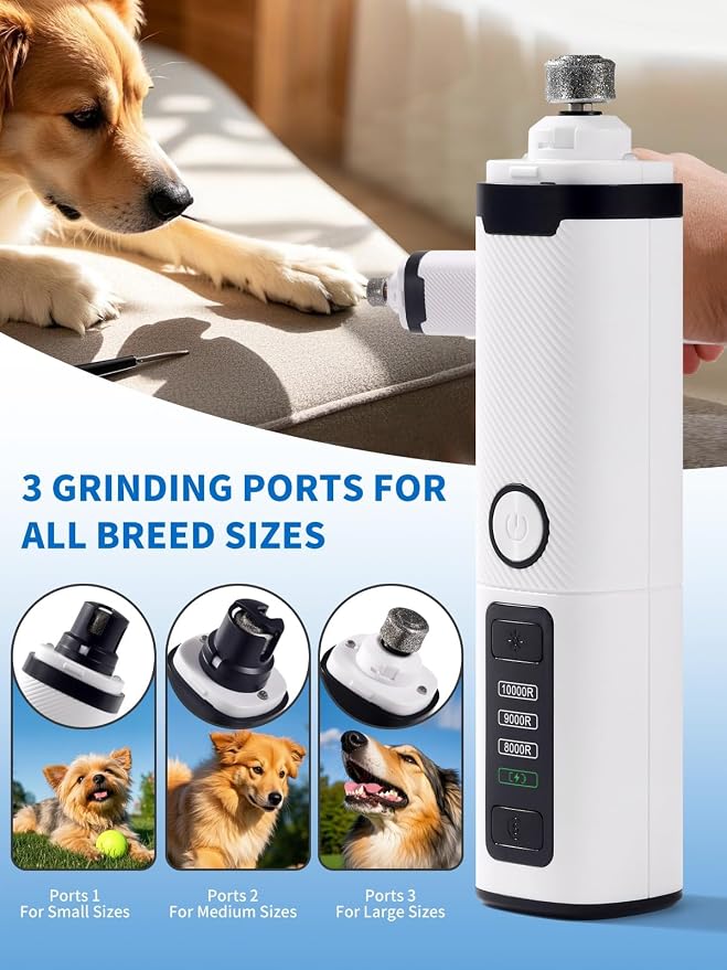 Electric Dog Nail Grinder for Small Medium Large Breeds with LED Lights | Diamond Grinding Heads, 3-speed Adjustable, Pain-Free, Ultra-Quiet below 50dB, 8 Hours Long-Lasting, USB Fast Charging