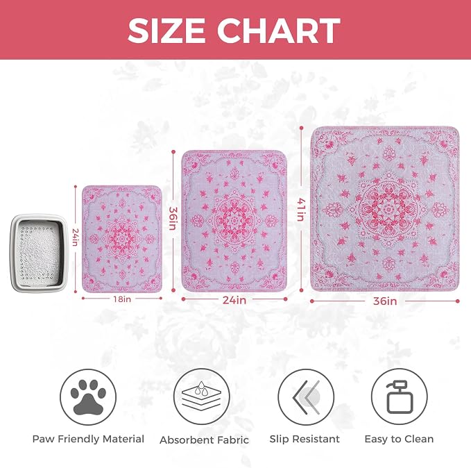 Homimp Cat Litter Mat, Litter Trapping Mat 2 Pack, Contains Mess from Box, Protects Floors,Urine Waterproof,Non-slip,Less Waste Cat Litter Box Mat,Soft on Kitty’s Paws,Washable,Absorbent,Pink 18"X24"
