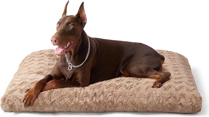 EHEYCIGA Washable Dog Bed for Crate 44x32 Inch, Anti-Slip XL Plus Kennel Pad for Extra Large Dogs Up to 85 lbs, Plush and Comfy Pet Sleeping Mat, Camel