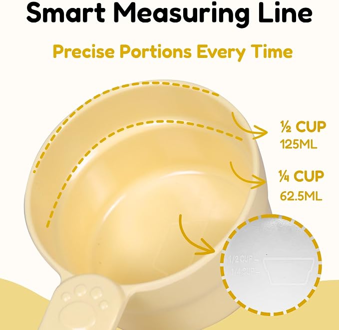 1/2 Cup Dog Food Scoop, Extra Long Handle Sturdy Melamine Pet Food Measuring Scoop with Clear Marking Lines, BPA-Free, Shatterproof, Dishwasher Safe (Butter Yellow, 1/2 Cup)