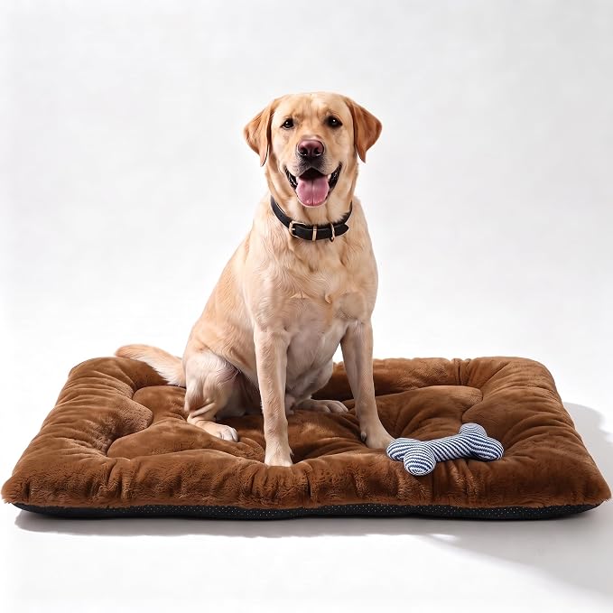 Dog Bed 42" for Metal Crate Pad,Washable Sleeping Mat for Medium/Large Pets | Soft faux rabbit fur, non-slip,machine wash/dry, plush cushioning, for crates, floors & travel, multiple sizes for all breeds