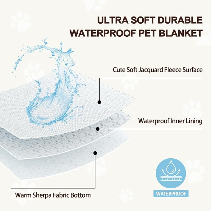 Waterproof Blanket for Dog Cat or Adult, Cute 3D Textured Paw Dog Blanket for Bed Couch Sofa, Soft Liquid Pee Proof Pet Furniture Protector, 60"x80", Grey