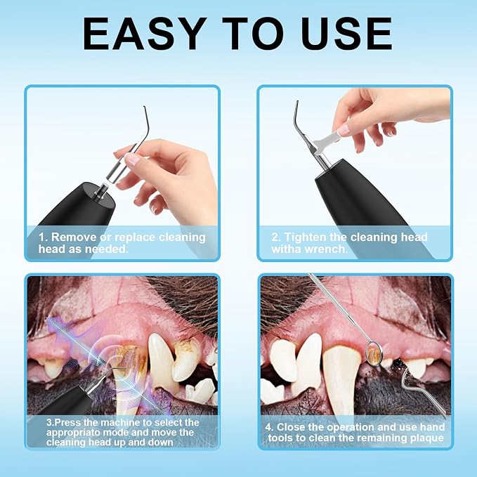Ultrasonic Dog Plaque Remover Tool, 3 Modes Plaque and Tartar Remover for Dogs, Low Noise Sonic Dog Tartar Remover Plaque Remover with Toothbrush 2 Cleaning Head for Pet Dental Care, Black