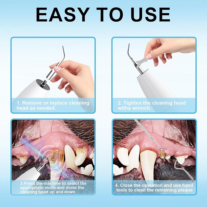 Ultrasonic Dog Plaque Remover Tool, 3 Modes Plaque and Tartar Remover for Dogs, Low Noise Sonic Dog Tartar Remover Dogs Plaque Remover with Toothbrush 2 Cleaning Head for Pet Dental Care, White