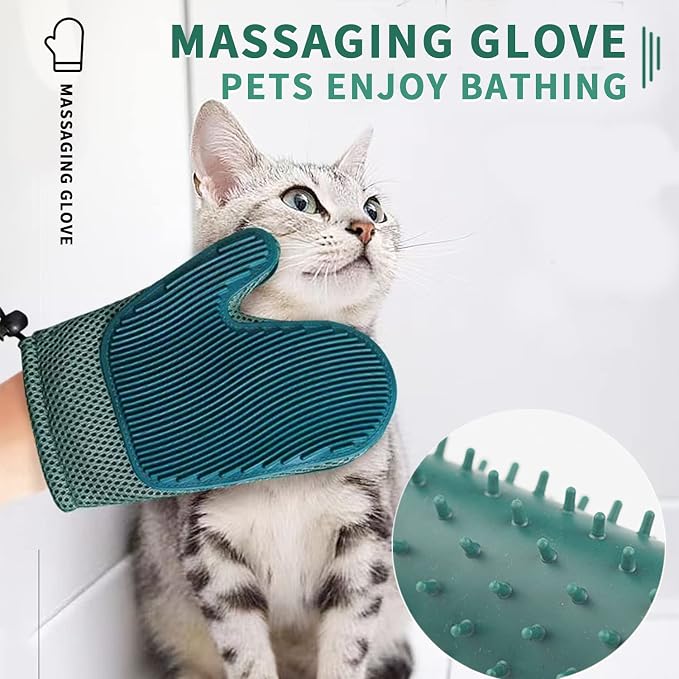 2 in 1 Cat Fur Glove & Pet Hair Remover Glove, Dog Grooming Glove Brush for Shedding, Massage, Efficient Pet Hair Remover Mitt for Cleaner Couch, Carpet [Blue/Single]