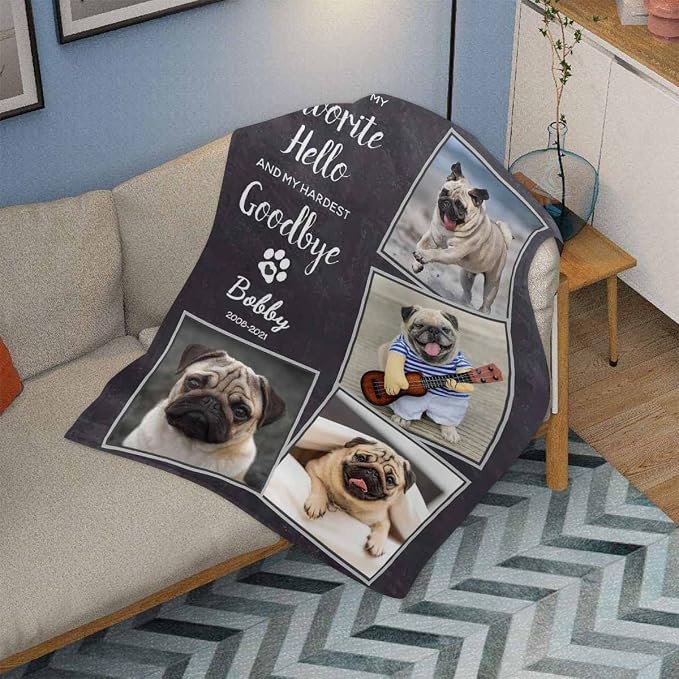 InterestPrint Personalized Memorial Fleece Blanket with Dog Cat Photo You were My Favorite Hello and My Hardest Goodbye Custom Pet Sympathy Remembrance Gift for Family and Friends 40X50 Inch