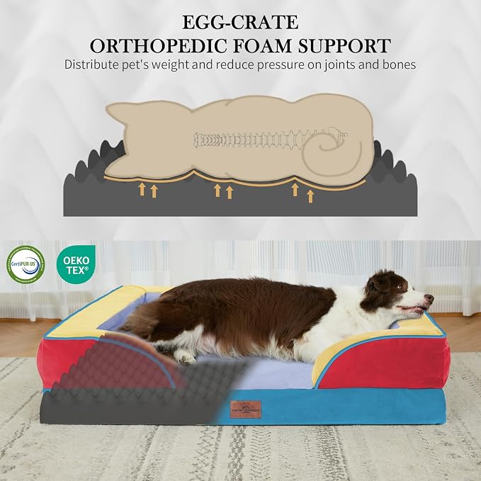 Comfort Expression Orthopedic Dog Beds for Large Sized Dog with Bolster | Waterproof Dog Couch Bed with Washable Cover & Non-Slip Bottom, Supportive Egg Crate Foam Large Pet Bed, 36x27 Inch
