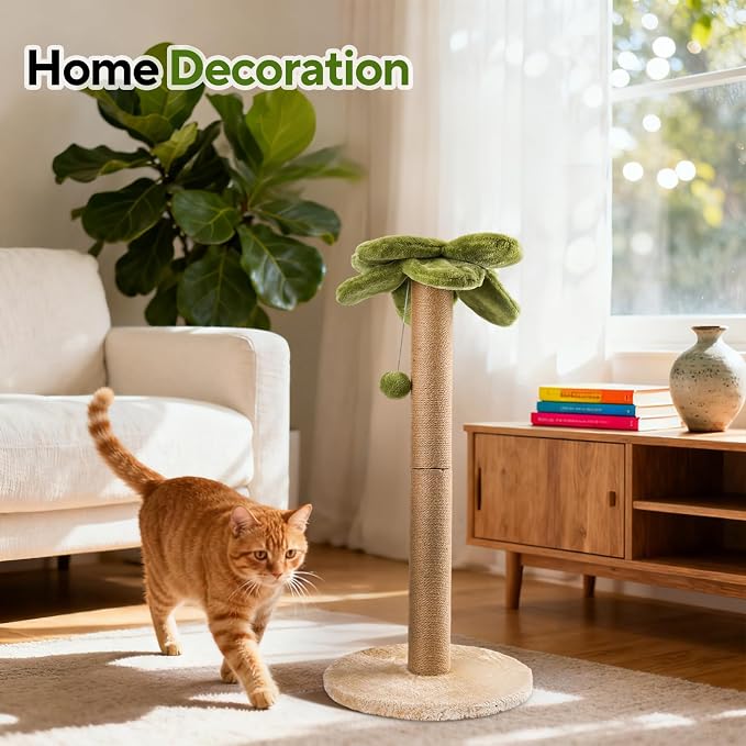 LIFLIX Cat Scratching Post Palm Tree Shape, Sturdy 34 inches Tall Sisal Scratching Post, Cute Cat Scratching Post for Indoor Cats (Upgraded)
