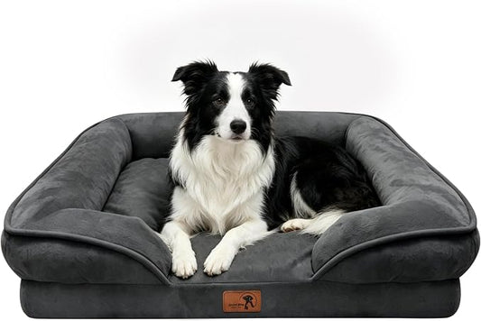 Spotted Play Orthopedic Dog Bed with Sides - Sofa Beds for Large Dogs, Supportive Foam Pet Couch Bed with Washable Removable Cover, Waterproof Lining and Non-Slip Bottom, Dark Grey - L