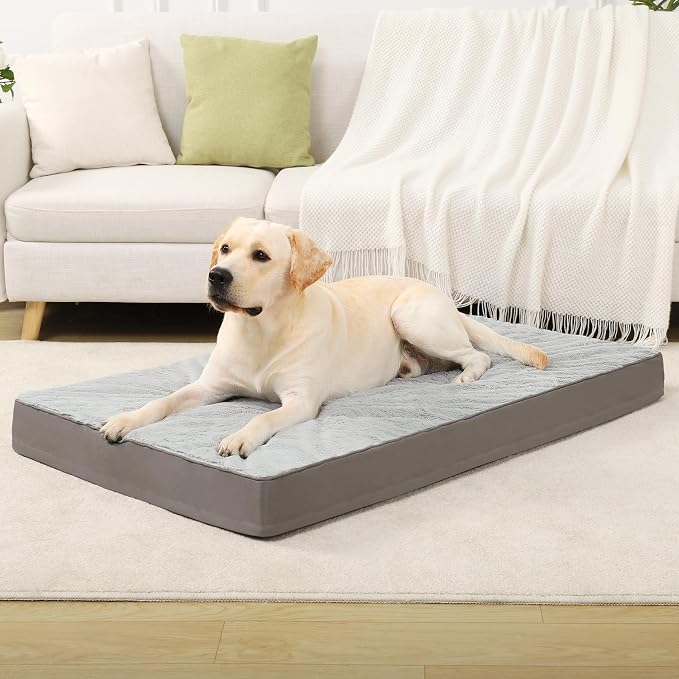 KSIIA Orthopedic Dog Bed for Extra Large Dogs with Waterproof, Grey, 53x36 | Deluxe Soft Plush Dog Crate Bed, Washable Pet Mat with Removable Cover & Egg Crate Foam for Extra Large Dogs Sleeping