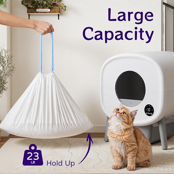80 Count 26" x 11.8" Automatic Cat Litter Box Bags Compatible with Cmg Fmo Fstg Robot Litter box, Thick Self-Cleaning Cat Litter Box Replacement Liners with Drawstring Heavy Duty